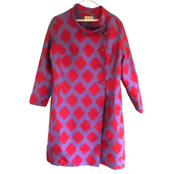 Vtg 50s/60s Silk Geometric Print Funnel Neck Topper Jacket Coat Dress Lou-Ette - Picture 9 of 15